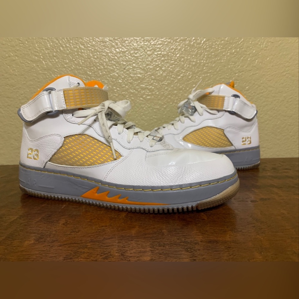 Air Jordan Retro 5/ Air Force 1 AJF5 Fusion Size 12 Orange & White Sneakers - Picture 2 of 14